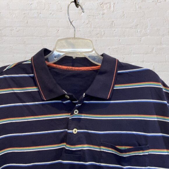 SHIRT -- Blue Striped Pullover Shirt for Large Man, Short Sleeved - Picture 6 of 12